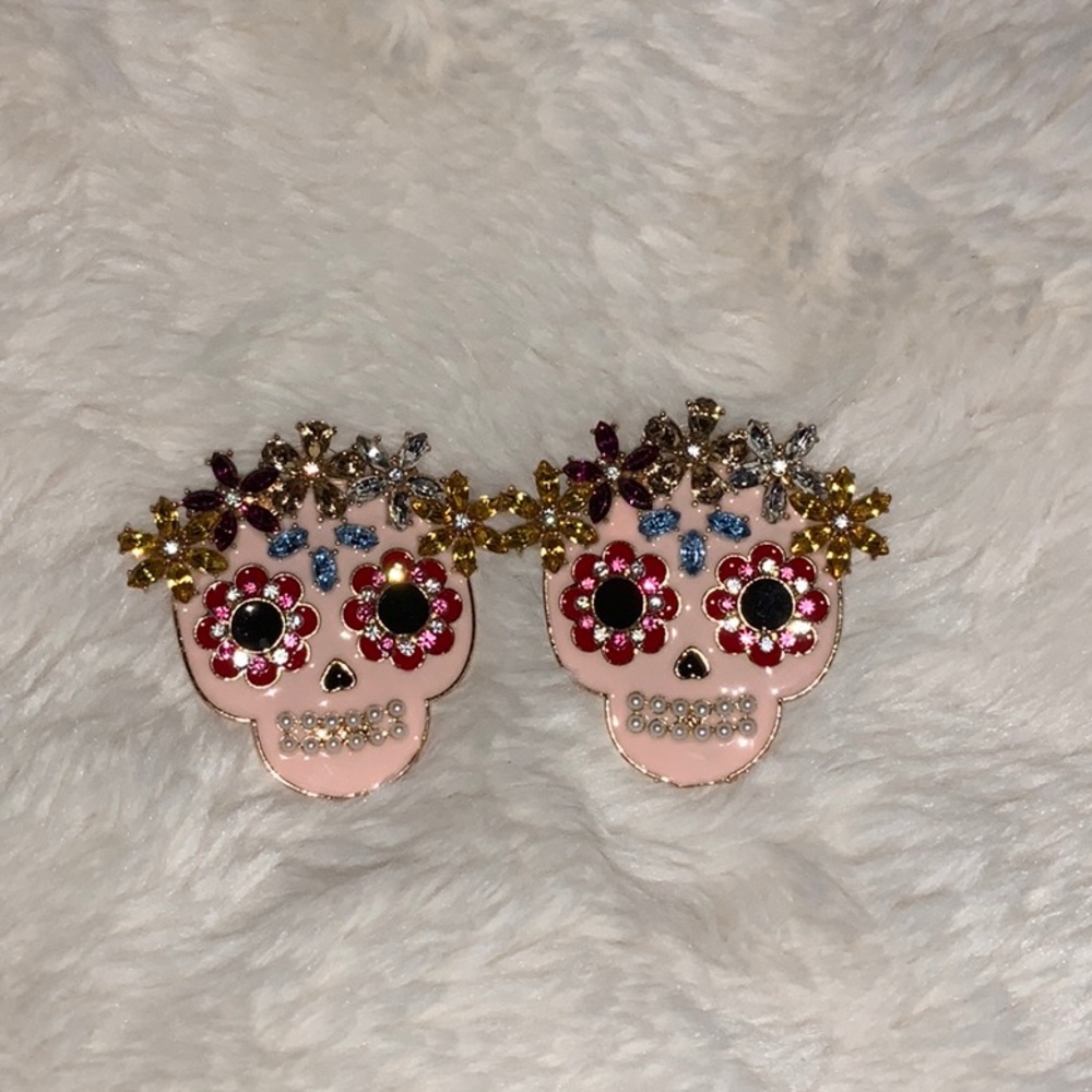Sugar skull bauble earrings rhinestones